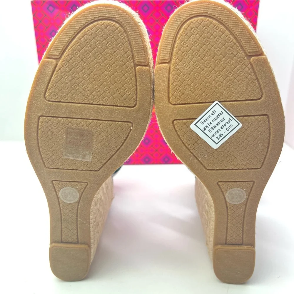 Tory Burch Frieda Platform Wedge Espadrille Blue Green Summer Sandals